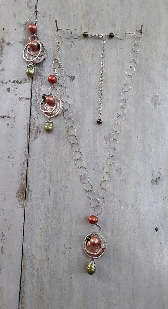 Pearl and sterling silver necklace and earring set